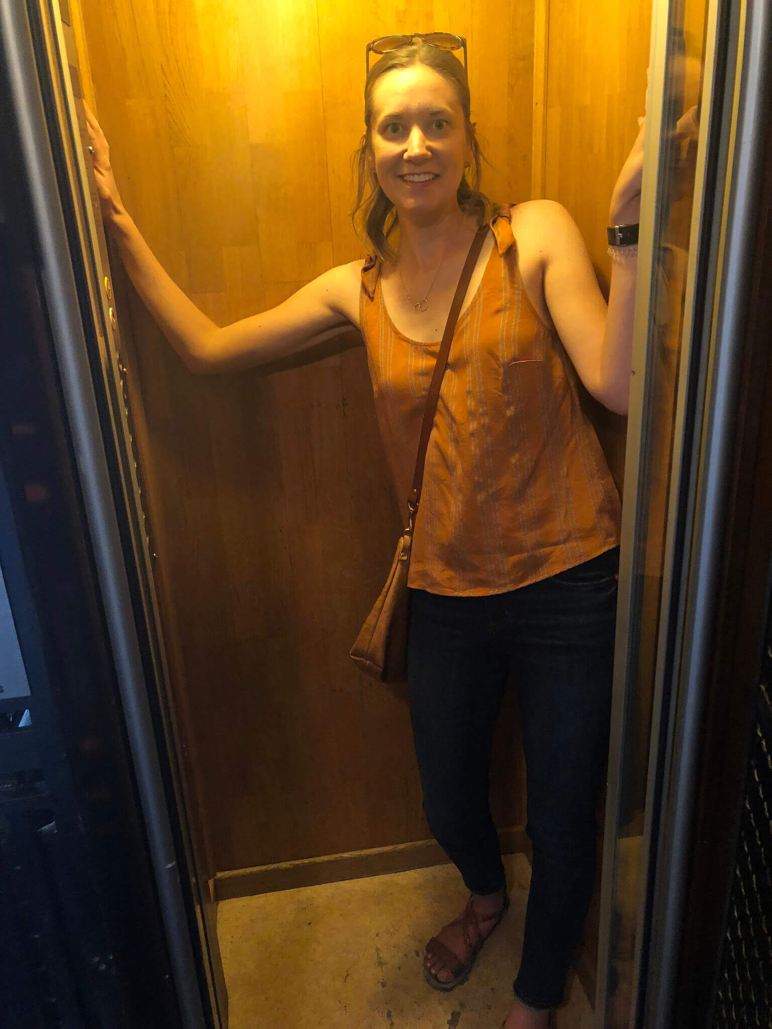 Christy in Tiny Elevator